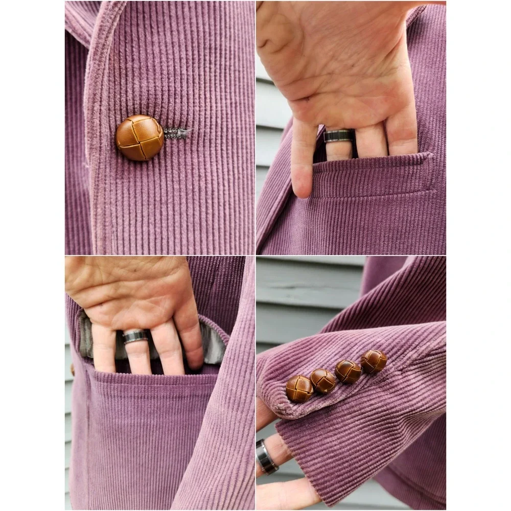 Polo University Ralph‎ Lauren Blazer Purple Corduroy Leather Buttons Size 40